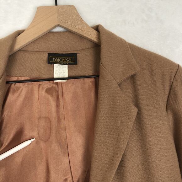 VTG BARONESA Wool Blend Blazer Women’s Sz 6 (40") Camel Tan Lined Pockets USA - Picture 16 of 16